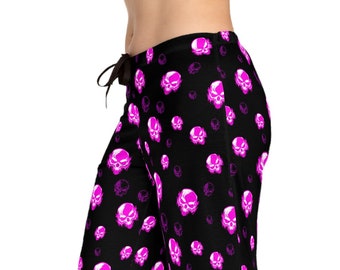 Women's Skull Pajama Pants/ Cute Women's Pink Skulls Pajamas/ Cozy Skulls Pajama Pants/ Women's Cute Pink Skull Pajama Pants