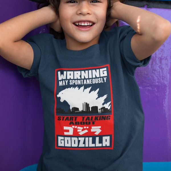 Godzilla Kids T-Shirt/ Warning Godzilla Fan Shirt/ Talk about Godzilla Kids Tee/ Kaiju Kids T-Shirt/ Kids Short Sleeve Heavy Cotton Tee