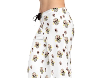 Women's Sugar Skull Pajama Pants/Women's Sugar Skulls PJs/ Cozy Gift for her Pajamas/ Cute Day of the Dead Skull Pajama Pants