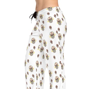 Women's Sugar Skull Pajama Pants/Women's Sugar Skulls PJs/ Cozy Gift for her Pajamas/ Cute Day of the Dead Skull Pajama Pants