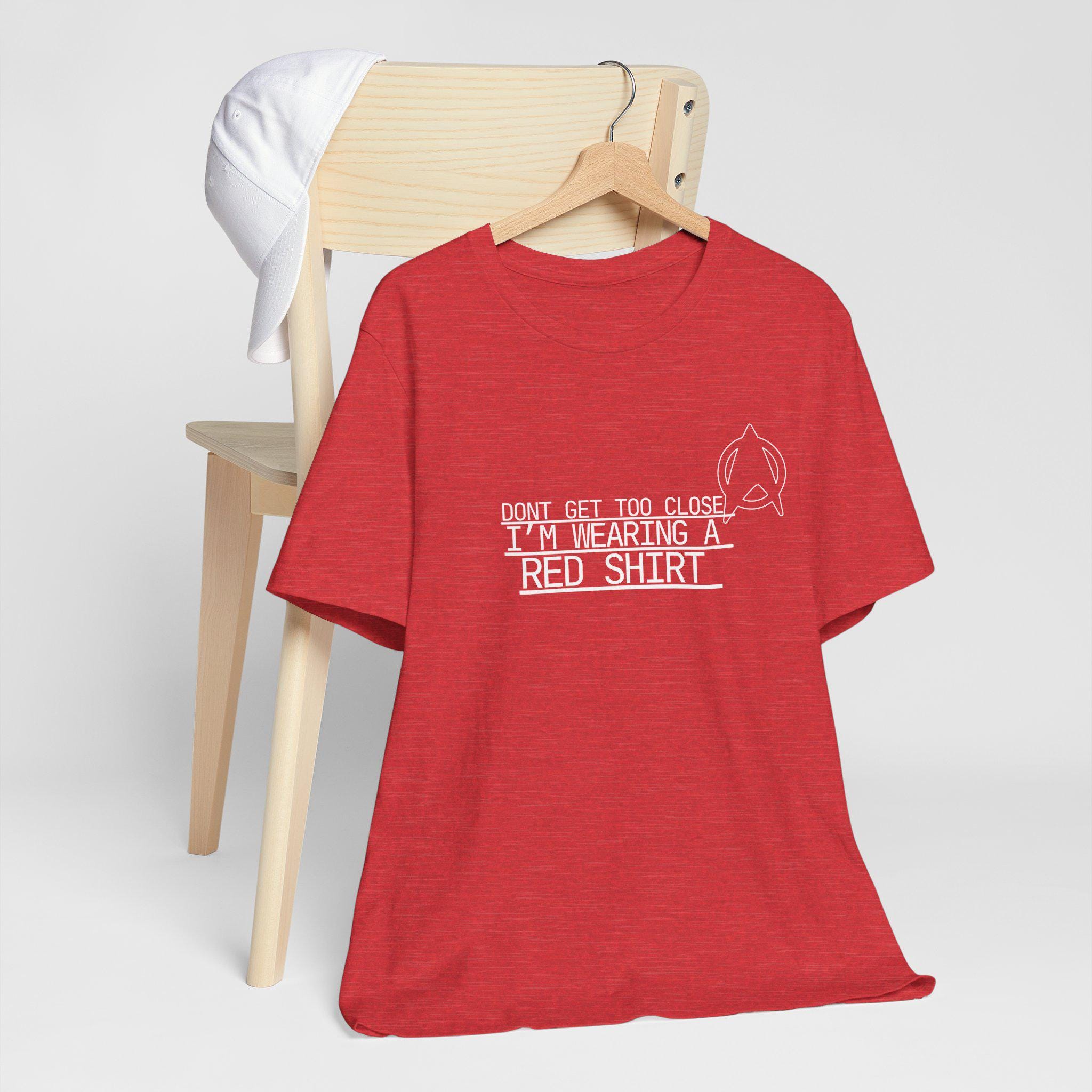 Funny Star Ship Enterprise Danger Red Shirt T-Shirt, Sci-Fi Graphic Tee, Trekkie Gift, Unisex Jersey Short Sleeve Tee, Space TV Show Fan