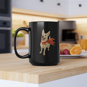 Mug, Superhero Dog with Red Cape Design - Fun Animal Lover Gift, Unique Coffee Cup, Cute Cartoon Character, Dog Owner Present, Gift for