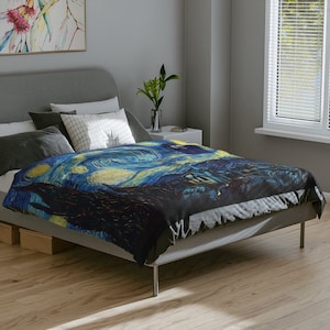 Van Gogh Starry Night TARTIS Blanket/ Starry Night Doctor-WHO Tardis Blanket/ Dr-Who Fan Blanket/ Van Gogh FanVelveteen Microfiber Blanket