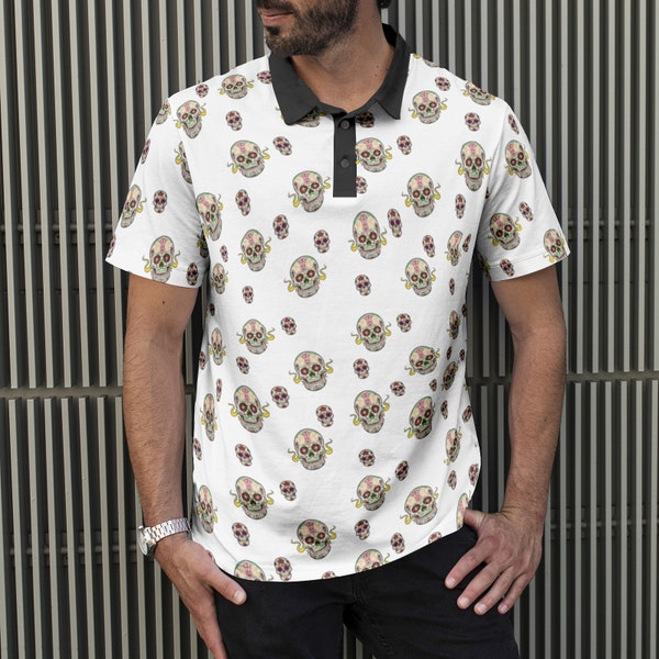 Blue Sugar Skull Print Men's Golf Shirts