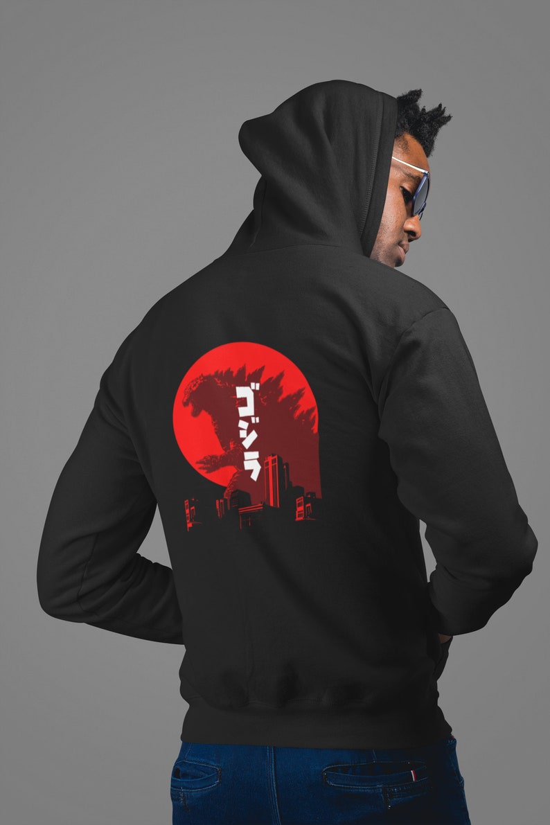 Godzilla Hoodie/ Japanese Godzilla Graphic Hoodie/ Godzilla Front and Back hoodie/ Kaiju Hoodie/ Unisex Heavy Blend Hooded Sweatshirt image 1