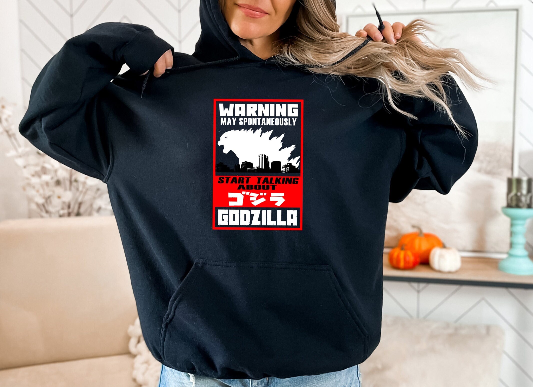 Godzilla Hoodie Warning Godzilla Fan Hoodie Talk about Godzilla Fan Hoodie Kaiju Godzilla Hoodie Unisex Hooded Sweatshirt