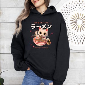 Kawaii Ramen Hoodie/ Kawaii Cat Ramen Life Hoodie/ Anime Ramen Cat Hoodie/ Japanese Aesthetic Kawaii Unisex Hooded Sweatshirt