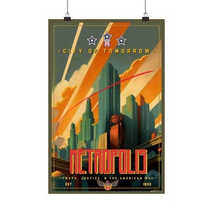 Metropolis, City of Tomorrow, Poster/ 50er Jahre Superheld Reiseposter/ 50er Jahre Stil Reiseposter/ Superhero Fan Poster/ Premium Matte Posters