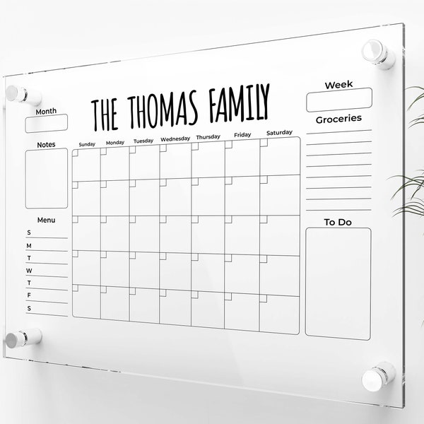 Family Calendar Dry Erase Board Monthly Planner Weekly Hanging Planner Acrylic Wall Planner with Side Headers Custom Family Wall Calendar