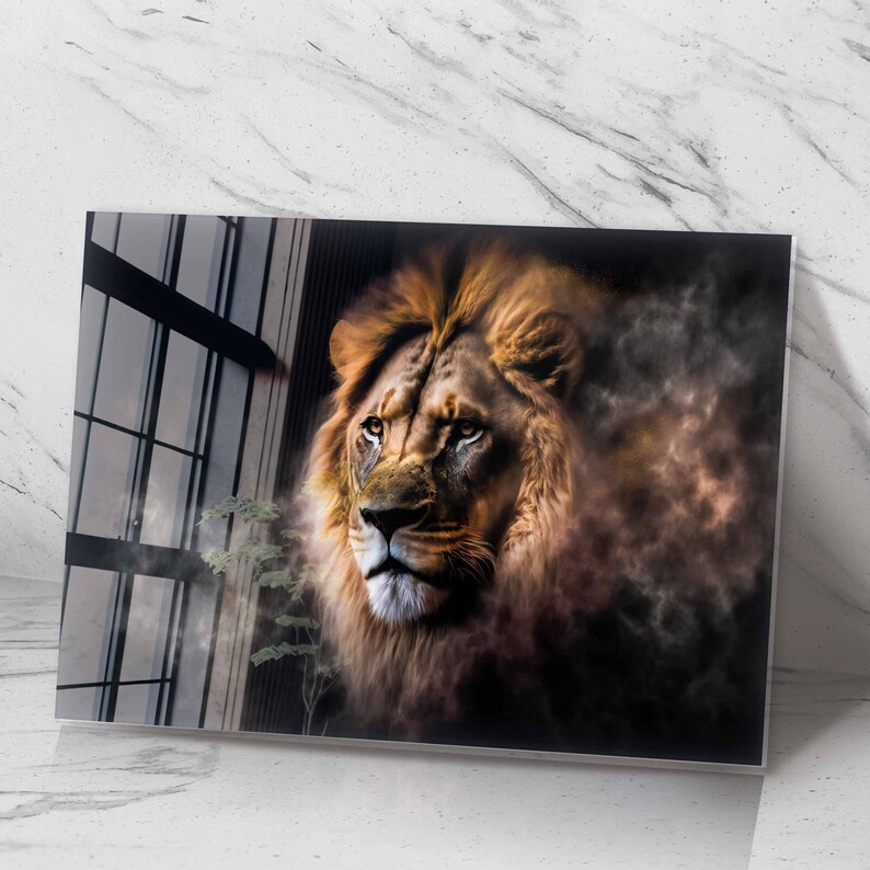 Acrylic Glass Wall Art King Lion Wall Art HD Clear Picture Print