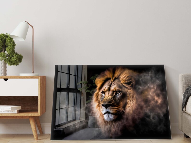 Acrylic Glass Wall Art King Lion Wall Art HD Clear Picture Print