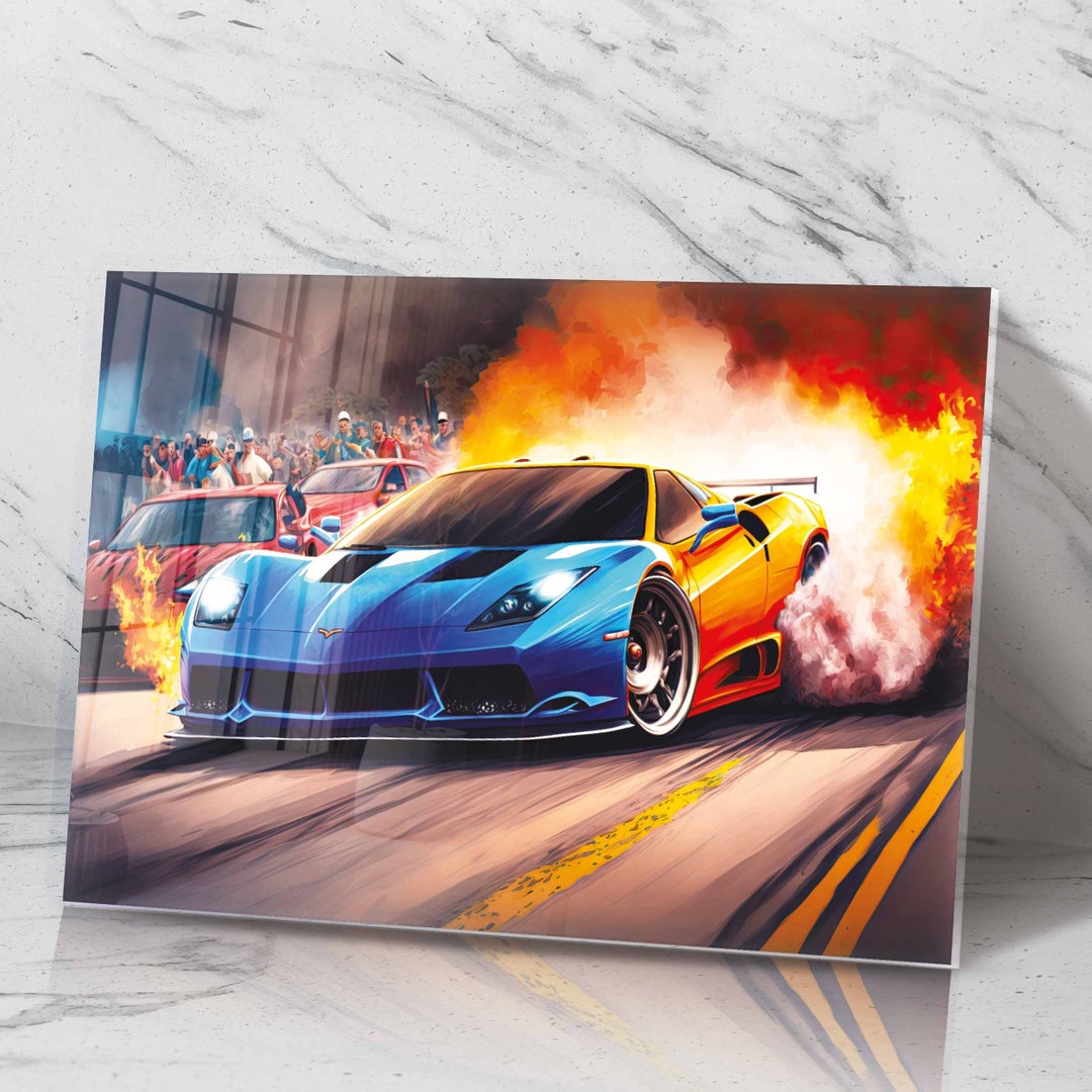 Acrylic Glass Wall Art Race Car Wall Art HD Clear Picture Print Artwork