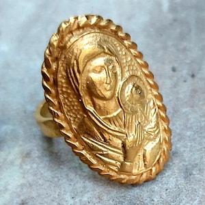 Pierścionek vintage Marry&Jesus, srebro próby 925, pierścionek z dziewicą, autentyczny pierścionek, antyczny pierścionek, pierścionek ze starą monetą, pierścionek grecki, pierścionek chrześcijański, pierścionek na prezent
