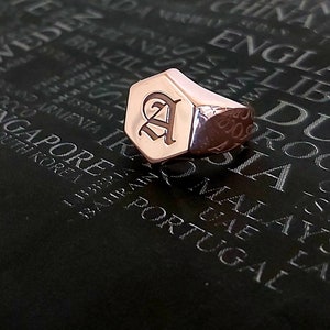 Old English Custom Letter Ring,Personalized Engraved Ring,Signet Rings,Gift Rings,Initial Rings,Hexagon Ring,Rose Gold Plated Ring