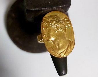 Greek Coin Ring - Sterling Silver Ancient Greek Signet Ring - Vintage Style Gold Plated Ring - Roman Coin Ring - Gift for History Lovers
