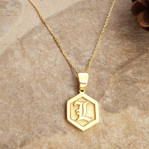 14k Solid Gold Initial Old English 