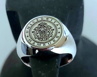 University Personalized Signet Ring, 925 Sterling Silver Signet Ring, Round Engraved Silver Signet Ring, Custom Designs Ring.