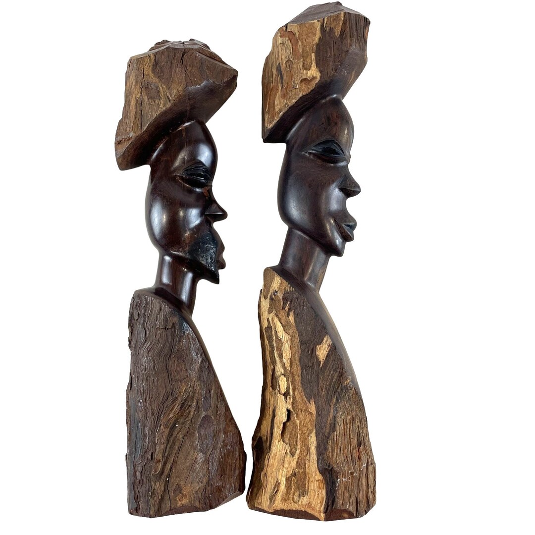 Hand Carved Wooden African Tribal Pair Man Woman Statues Figurines - Etsy