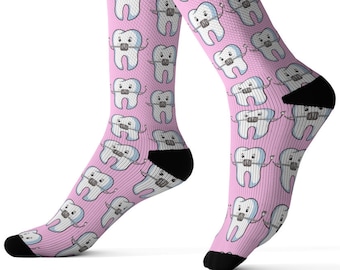 Orthodontic cute pacifier braces tooth pink color Socks cushioned soft holidays birthday gift idea for dentist dental assistant student