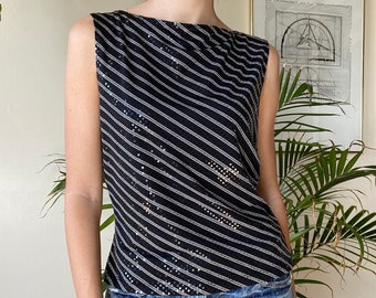 Vintage 90s High Neck Tank Top Sparkle Wet Stripe Polka Dot / Y2k aesthetic grunge 90s clothing Made in USA
