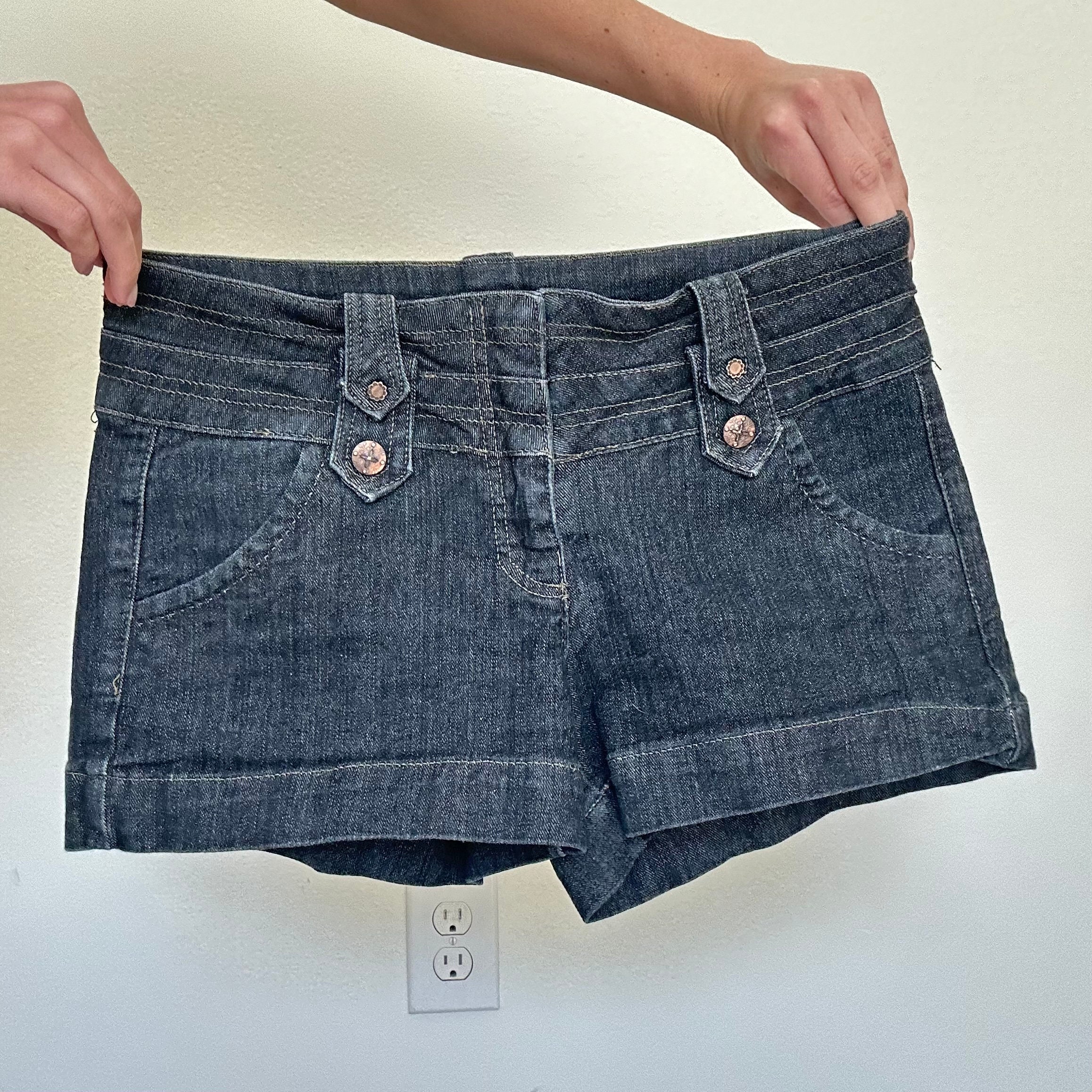 Light Blue Faded Low-Rise Y2K Denim Jean Micro Shorts main image 1