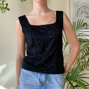Vintage 90s/00s Sheer Floral Tank Top Square Neck / y2k aesthetic clothing