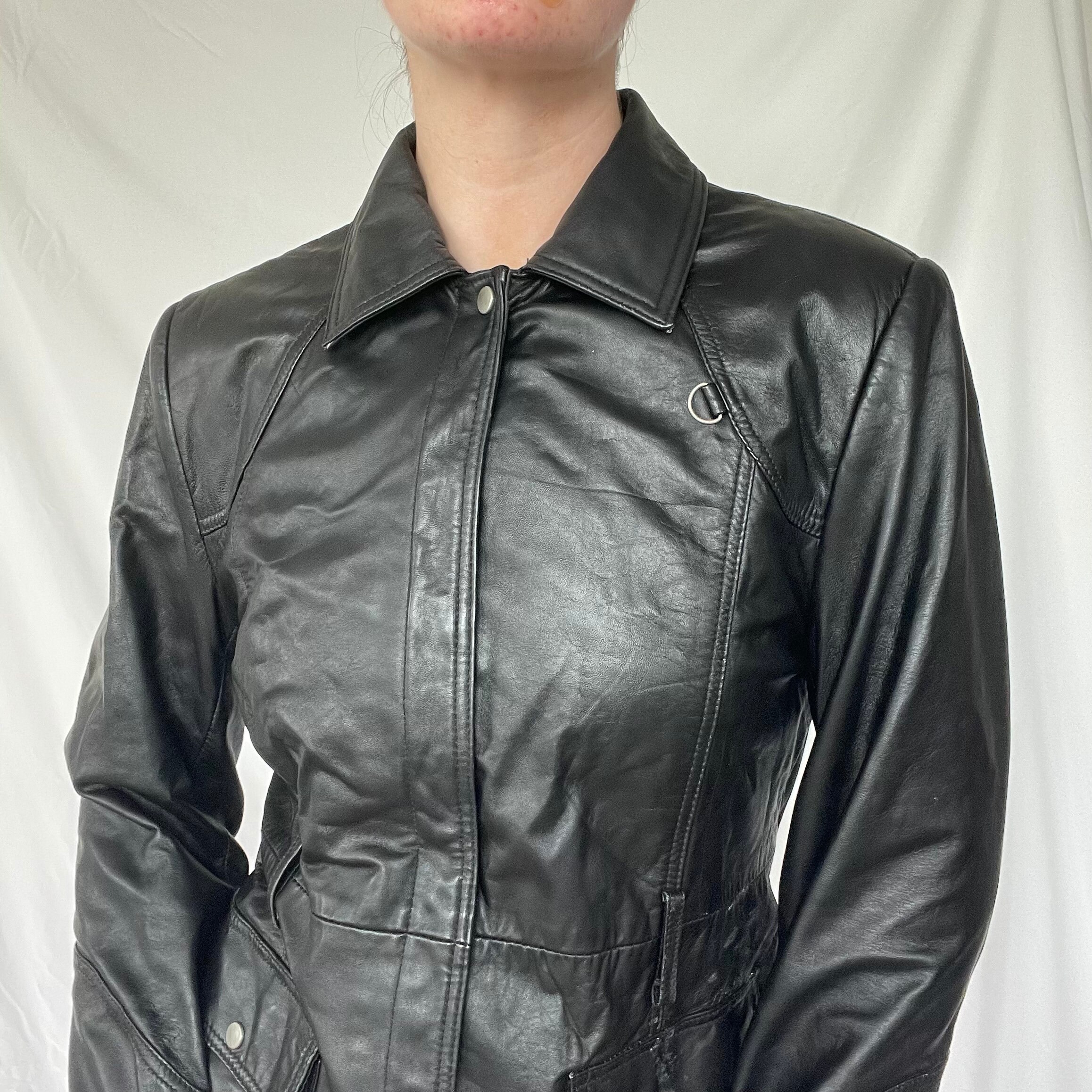 Vintage Black Moto Zip up Genuine Leather Jacket / Y2k 90s