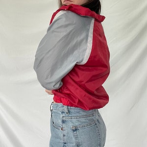 90s BCBG Red Gray Color Block Zip Up Windbreaker Track Jacket / y2k grunge aesthetic clothing