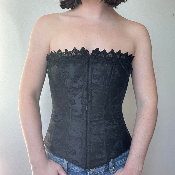 Vintage Frederick's of Hollywood Black Lace Corset / y2k 90s womens aesthetic clothing