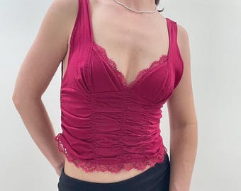 free people pink lace tank    / Y2K Clothing 90s aesthetic