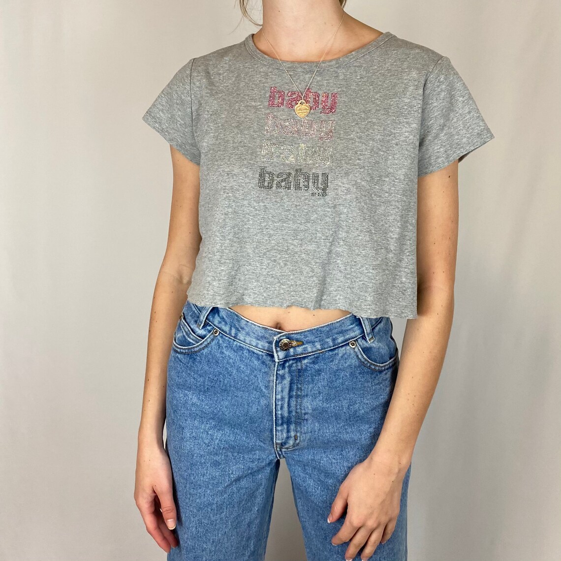 2000's Y2K Baby Doll Grey Top Tshirt with Bedazzled Etsy
