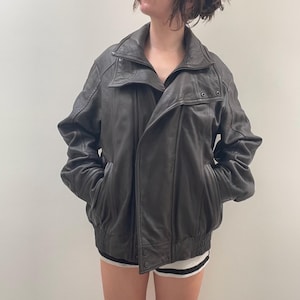 Vintage Brown Bomber Genuine Leather Jacket / y2k 90s aesthetic clothing matrix genuine