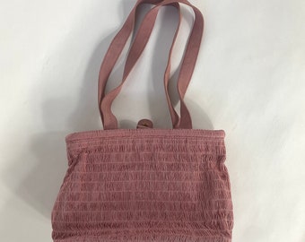 Vintage Pink Ruched Material Tote Like Italian Made in Italy Shoulder Purse / y2k 90s Aesthetic Summer Cottage Core