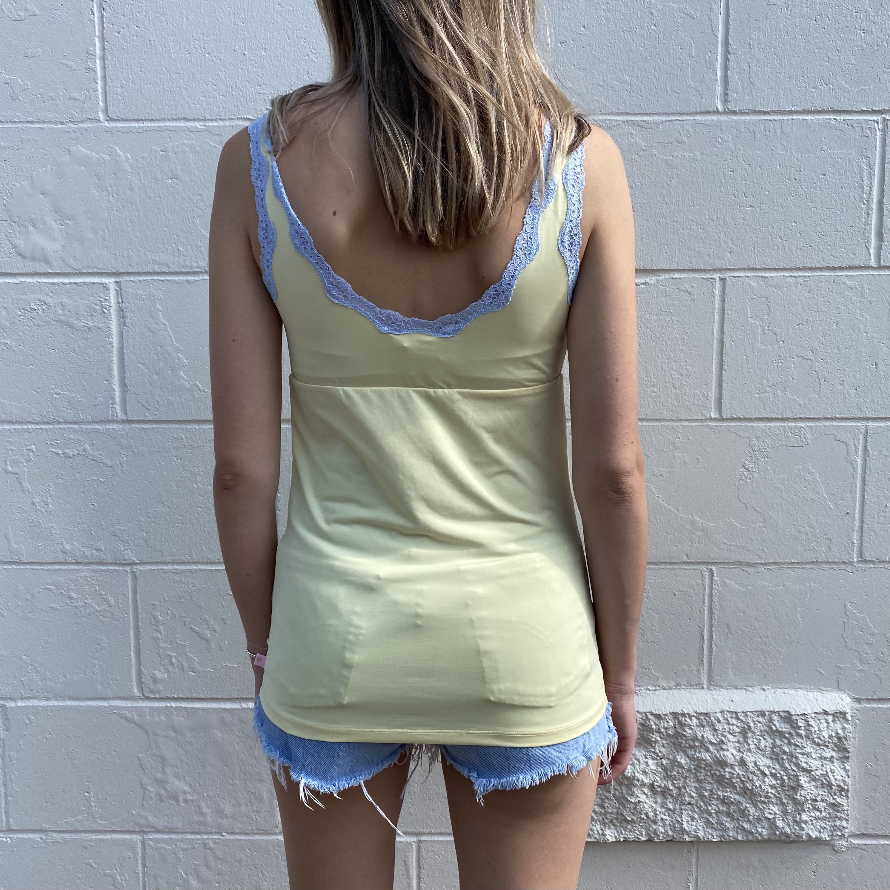 Y2K Yellow Babydoll Lace Trim Vneck Tank Top Etsy