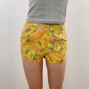 Vintage Yellow Abstract Pattern Bright Shorts / y2k 90s aesthetic clothing