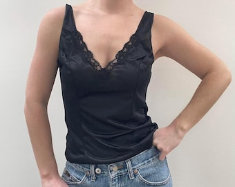 Vintage Black Lace Slip Babydoll Tank / y2k 90s aesthetic clothing