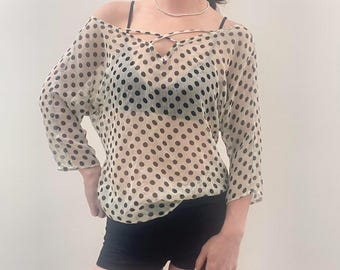Vintage Polka Dot Blouse Top / y2k 90s aesthetic clothing