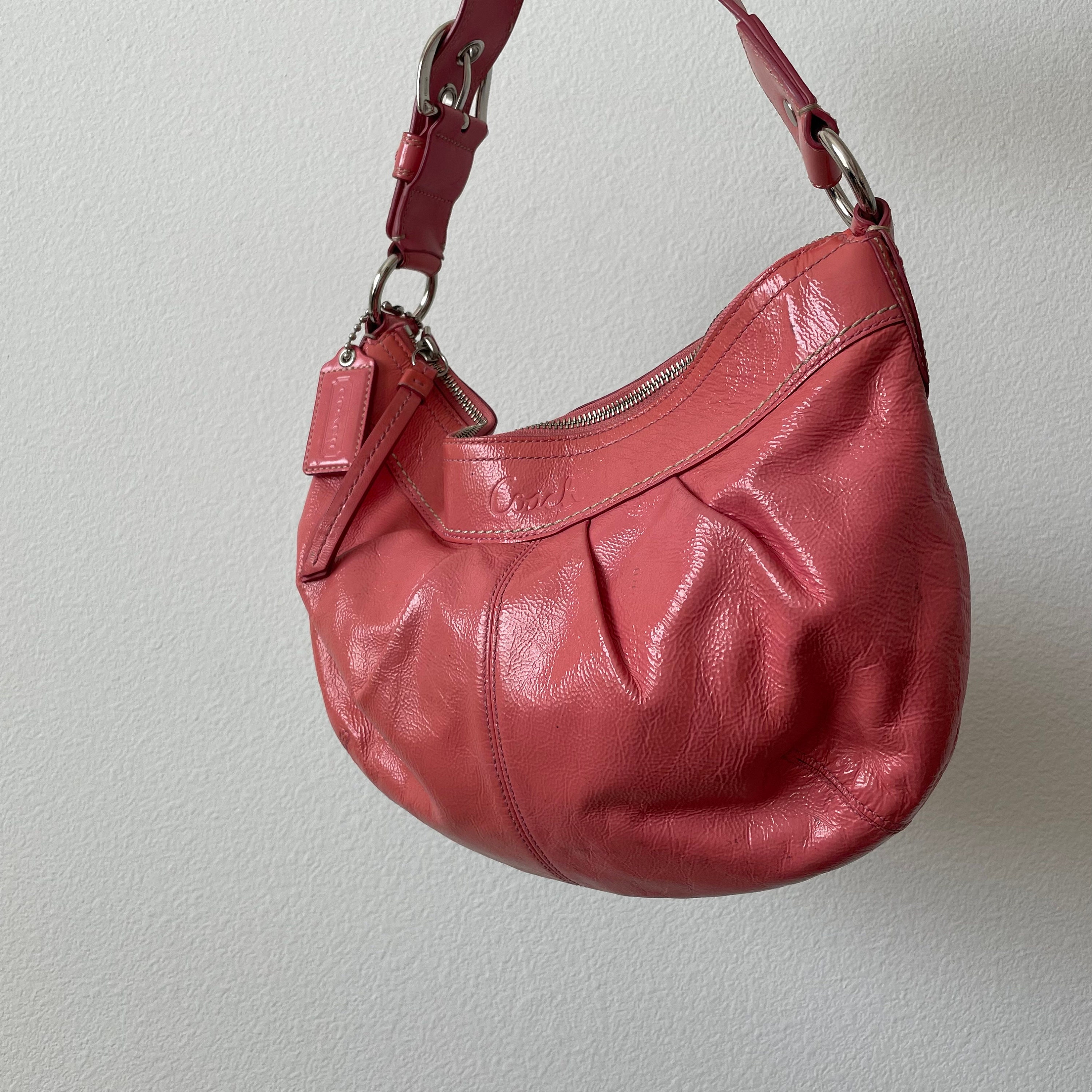 Vintage Authentic Coach Pink Silver Hardware Shoulder Small Purse