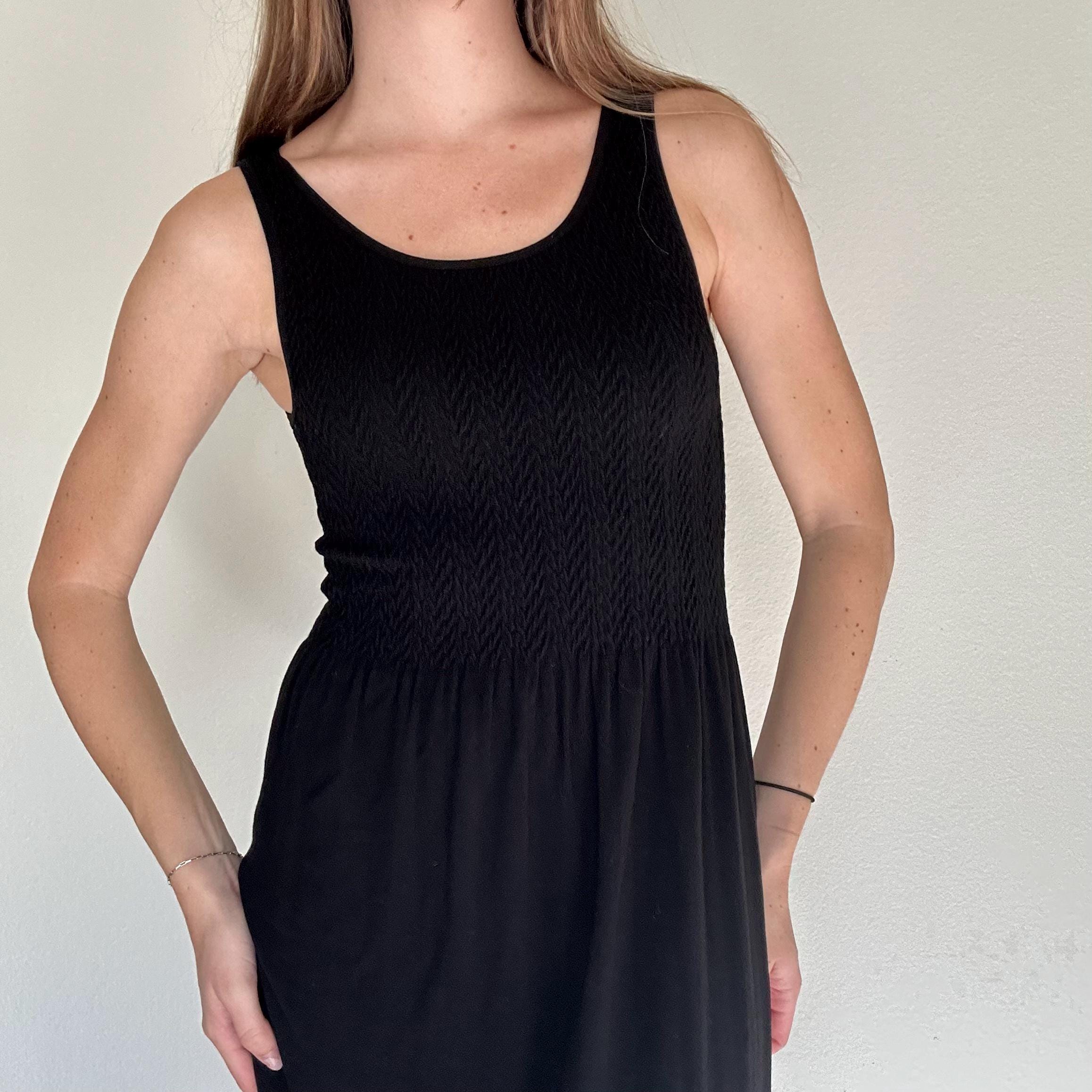 Vintage Black Soft Mid Drop Waist Midi Dress / Y2k 90s aesthetic clothing