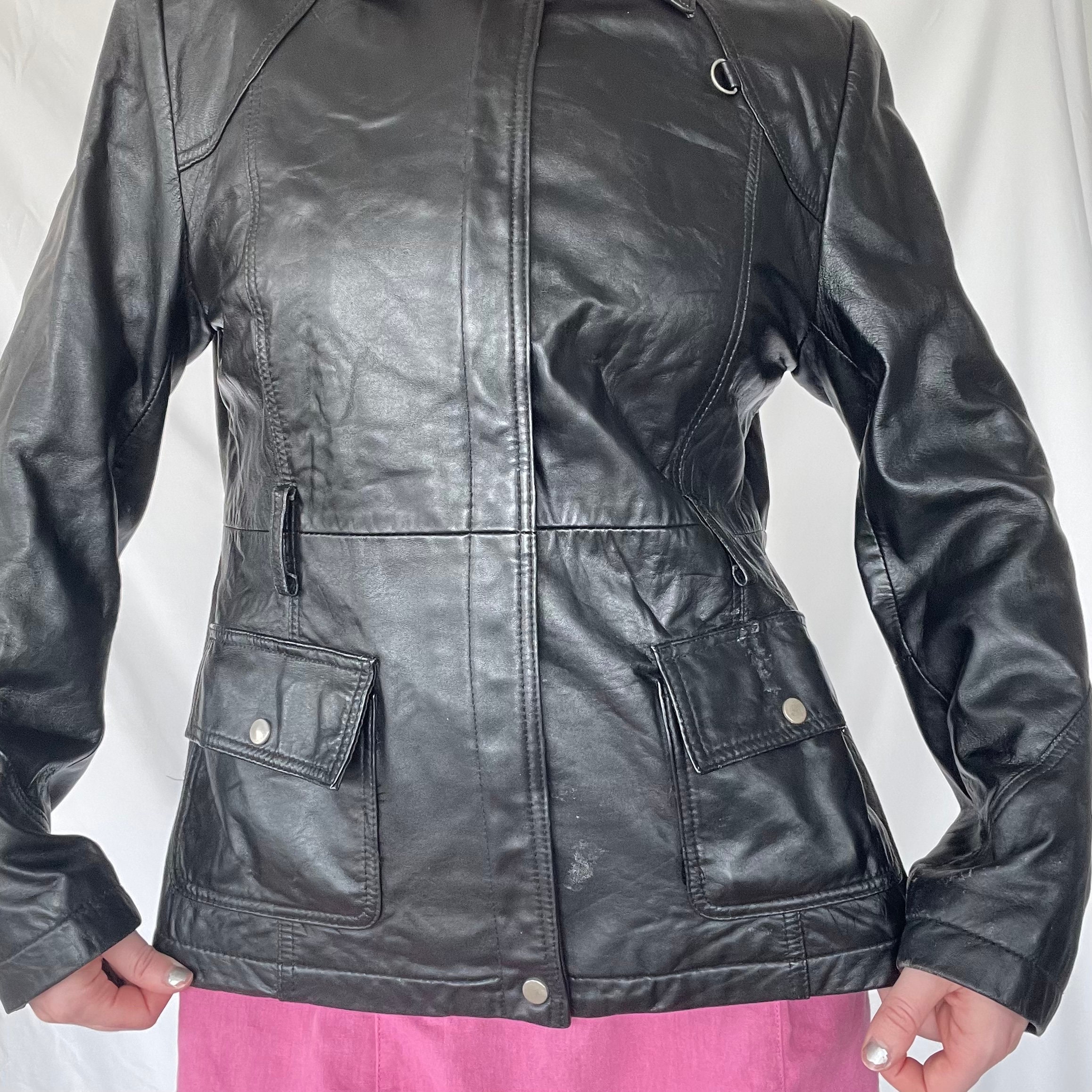Vintage Black Moto Zip up Genuine Leather Jacket / Y2k 90s