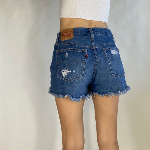 Vintage Levi's Distressed Denim Jean Shorts High Rise Waist Medium Wash / Y2k aesthetic clothing shoes