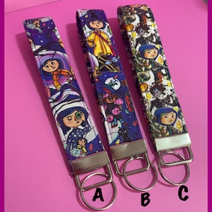 Coraline Inspired Key Fob Key Chain - Wristlet Key Fob - Wrist Keychain - Keychain Fob - Fabric Key Chains