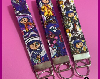 Coraline Inspired Key Fob Key Chain - Wristlet Key Fob - Wrist Keychain - Keychain Fob - Fabric Key Chains