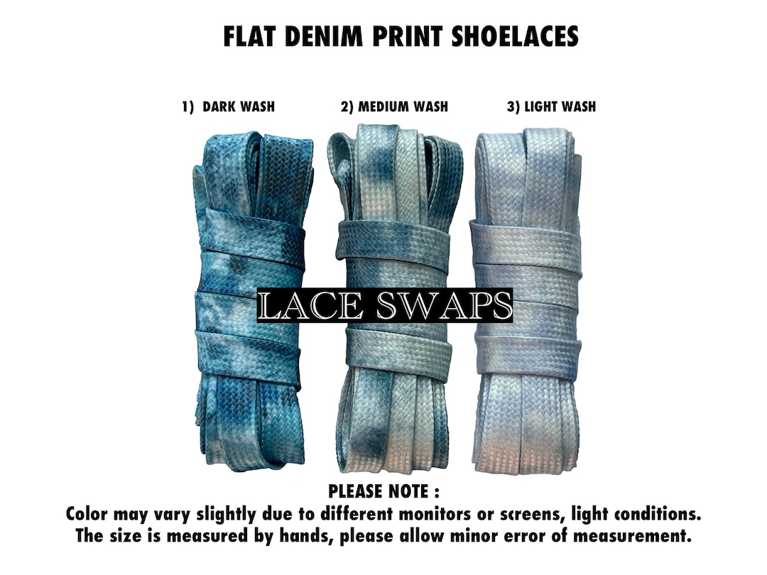 1 Pair Flat Denim Print Shoelaces Now Available in 47 55 63 Inches Shoe Laces Etsy