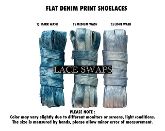 1 Pair Flat Denim Print Shoelaces Now Available in 47 55 63 Inches Shoe Laces