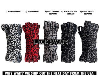 Flat ELEPHANT PRINT STYLE Replacement Shoelaces 5 Colors To Choose From Lace Swaps Great For All Shoes Alike