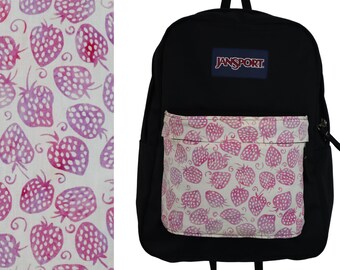 Strawberry Batik Fabric Upcycle for the JanSport SuperBreak Backpack