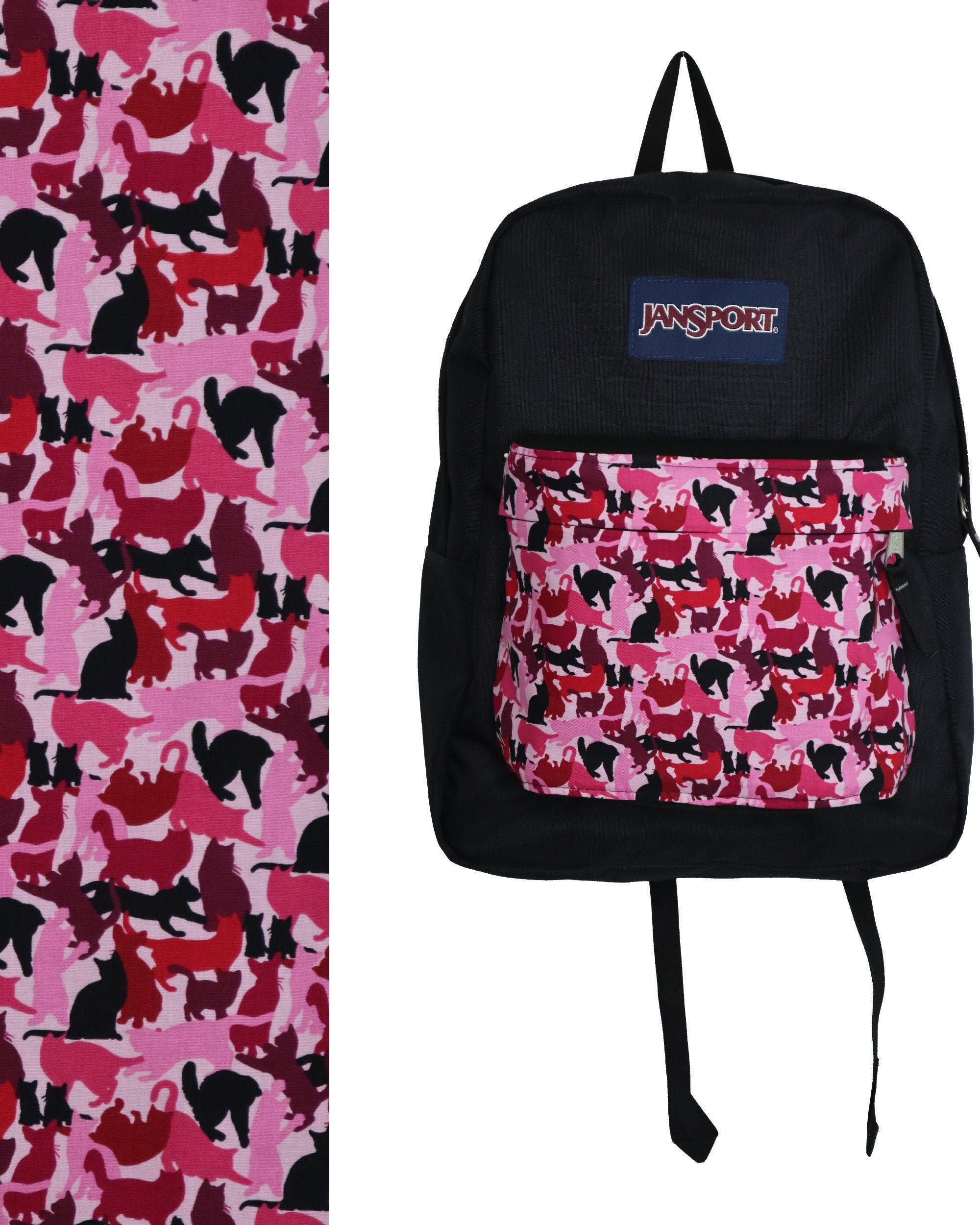 Pink Camo Cats Fabric Upcycle for the Jansport Superbreak 