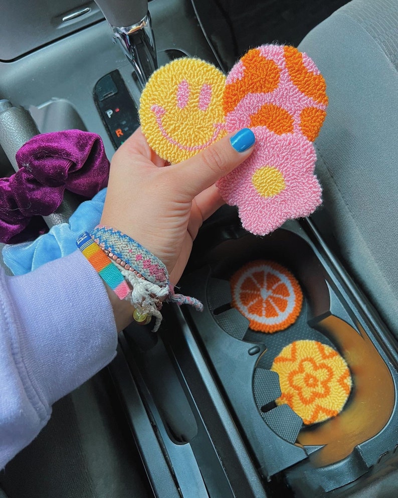 One Handmade Punch Needle Car Coasters Car Decor Punch Etsy