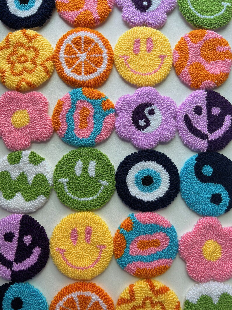 One Handmade Punch Needle Car Coasters Car Decor Punch Etsy